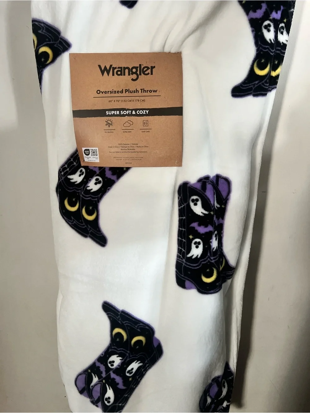 Wrangler White Blanket with Purple & Black Ghost Print